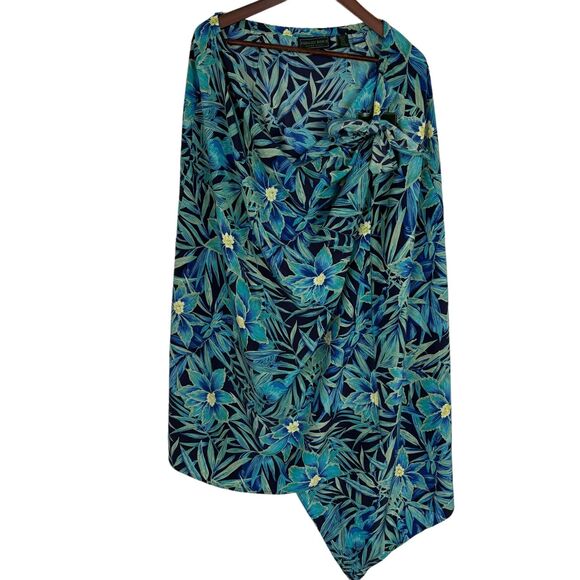 NWT Embassy Row II Pure Silk Blue Green Floral Resort Swim Cover Paradise - Picture 2 of 10